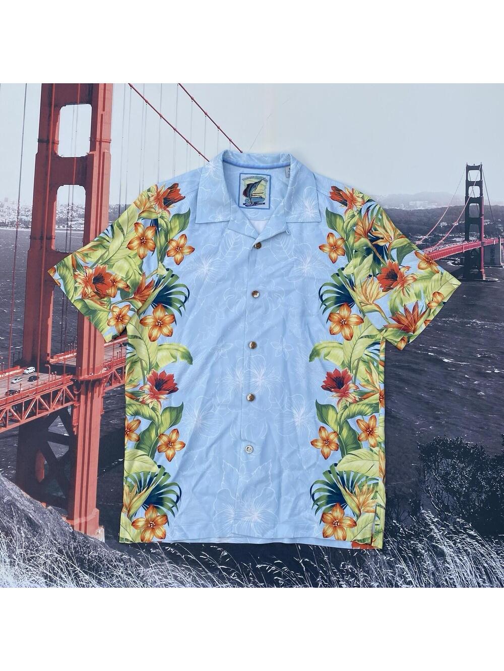 Tommy Bahama Shirt Short Sleev 25 Years of Paradise Men's S Hawaiian Floral Silk
